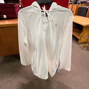 Vintage B.U.M. White Hoodie with Lace-like Trim on Hem